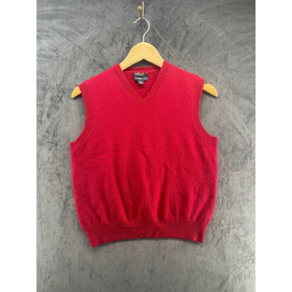 Club Room Estate Merino Wool Sweater Vest Mens XS Red V-Neck Knit